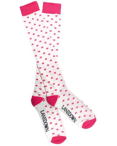Lansdown Hearts Riding Boot Socks - White/Pink Passion