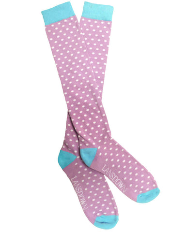 Lansdown Spotty Riding Boot Socks - Pink Lavender/Norse Blue